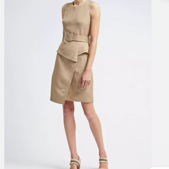 Banana Republic Dresses & Skirts - Banana Republic Tan Sleeveless Sheath Midi Dress rayon and linen blend size 4